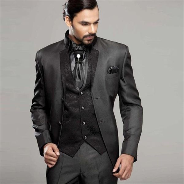 

2020 latest coat pant designs stand collar black men suits floral vests for prom party italian costume elegant terno 3 pieces, White;black
