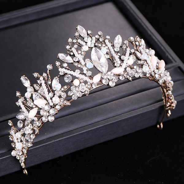 

forseven handmade brooque crystal hrinestone pearls bridal noiva crowns tiara головной убор diadem свадебные драгоценные изделия аксессуары, Golden;silver