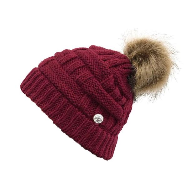 

beanie/skull caps women plaid knitted beanie cap with pompom buttons crisscross skull hat 449f, Blue;gray