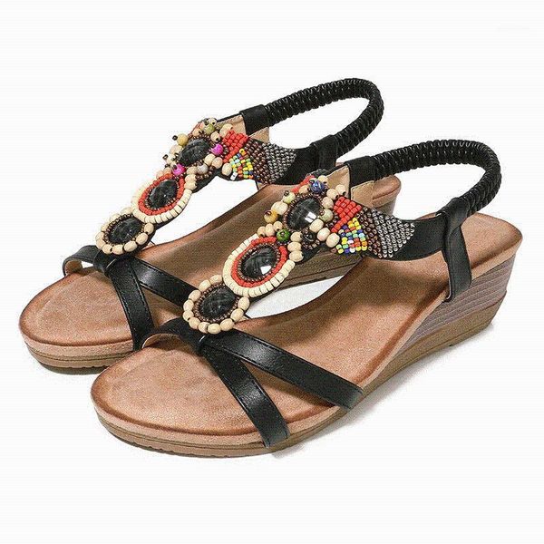 

women's sandals retro shoes female casual shoes sandals ladies flats bohemian beach flat woman big size1, Black