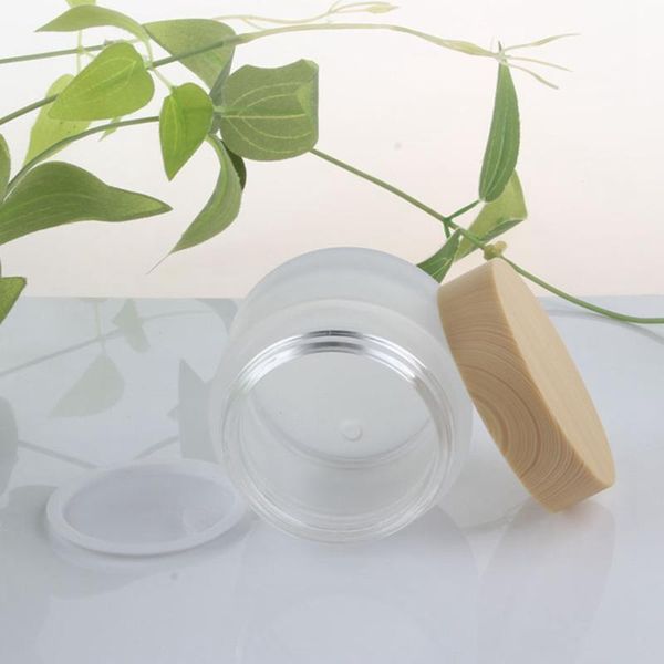

storage bottles & jars 20pcs pearl white/clear matte cosmetic jar with wood grain cap 50g