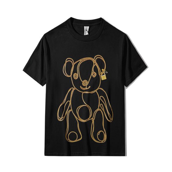 

2021 spring summer new cartoon bear short t-shirt men's half sleeve and handsome base coat 55dd, White;black