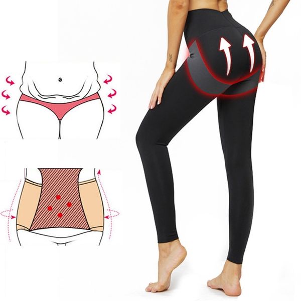 Leggins da compressão da compressão da cintura da cintura da cintura da cintura Ginásio das mulheres das mulheres da aptidão da aptidão Anti push acima das calças do exercício 