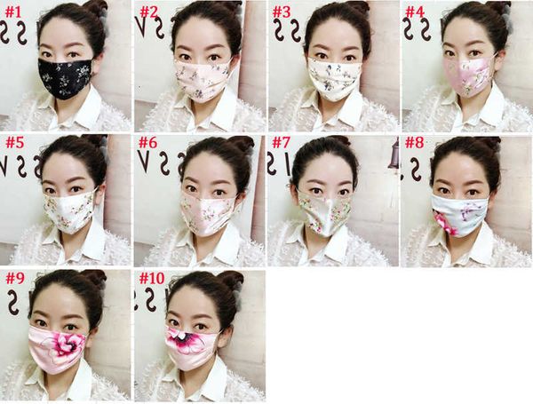 

printed women floral mouth silk cover face mask outdoor protection washable reusable masks party gift 10 kinds