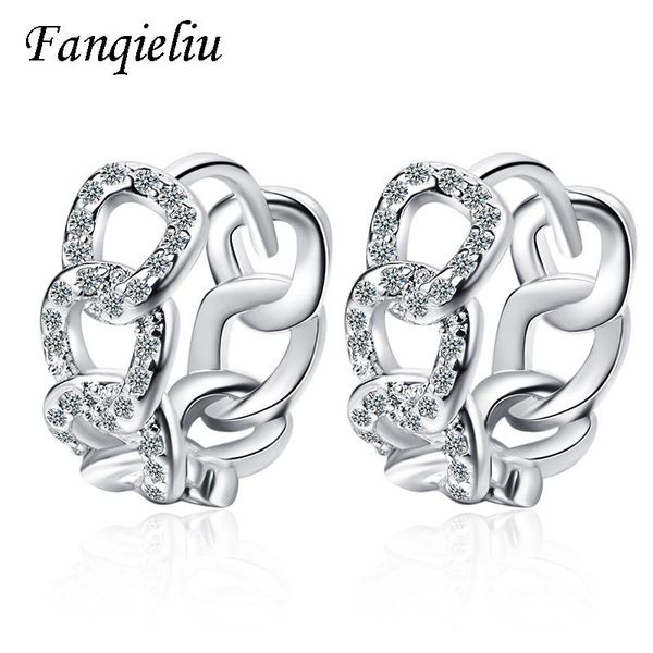 

hoop & huggie fanqieliu solid 925 sterling silver hoops for women crystal jewelry wedding round earrings fql20508, Golden;silver