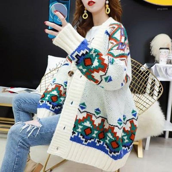 

2019 fashion net red sweater cardigan women's loose mid-long autumn dress elegant style lazy wind jacket, fairy knitted jacket1, Black;brown