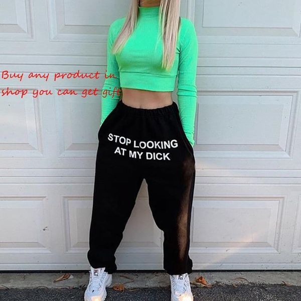 

slooking at my dick letter print pants women cotton joggers high waist cargo trouser casual loose hip hop funny sweatpants, Black;white