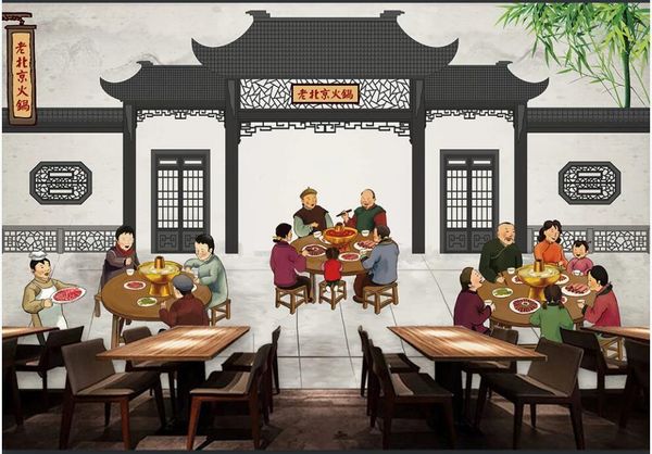 

custom mural 3d p wallpaper hand-painted old beijing pot restaurant catering tooling wallpaper for wall 3 d home decor