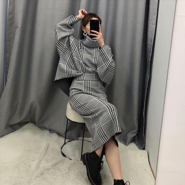 

повседневная длинная юбка za za houndstood прямая трикотажная юбка женщина офис леди высокая талия упругие шикарные моды faldas mujer moda 2, Black