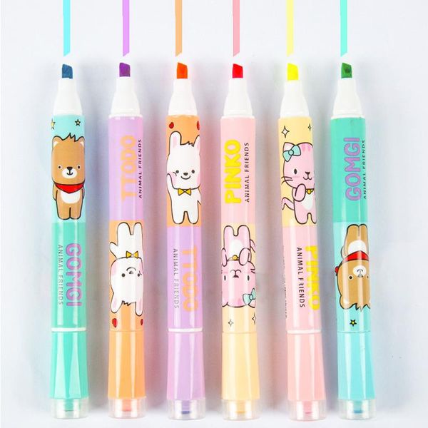 

3шт творческий двойной голову многоцветный чайница с маркирной ручкой ручка ручки штампов ребенка resaltador office школьная школа h wmtydo, Black;red