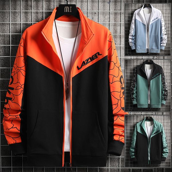 

new men's coat spring autumn korean style patchwork stand-up collar male jacket casual streetwear embroidery jacket men, Black;brown