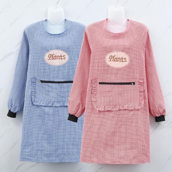 

women long sleeve oil proof cotton home kitchen cooking clean apron pocket smock house supplies1