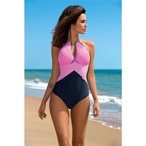 

essv women one piece push up swimsuit patchwork bodysuit plus size swimwear backless cut out monokini beach bathing suit y200824, White;black