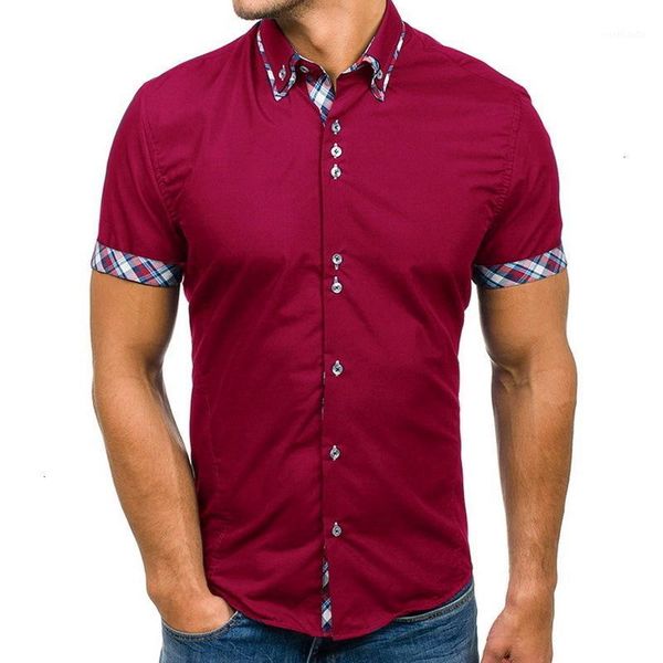 

laamei wholesale men shirt new fashion casual slim short sleeve dress shirt cotton plus size solid clothes white black1, White;black