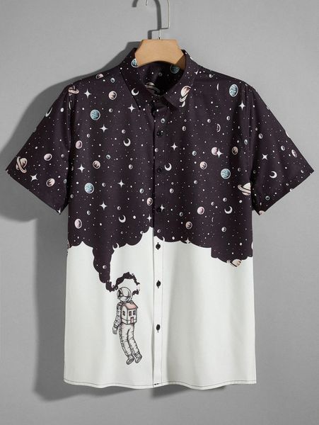 

men galaxy and astronaut print shirt k7kp#, White;black