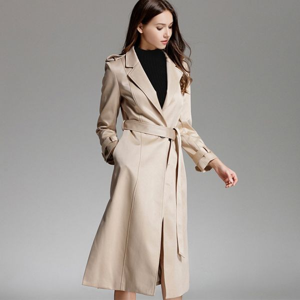 

faux leather jacket ladies fashion coat long stand collar slim simplicity overcoat autumn winter women trench #1619, Tan;black