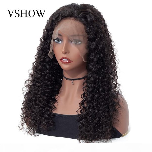 

vshow hair 13x6 lace front human hair wigs for women pre plucked with baby hair brazilian 150% 180% density remy deep wave wig, Black