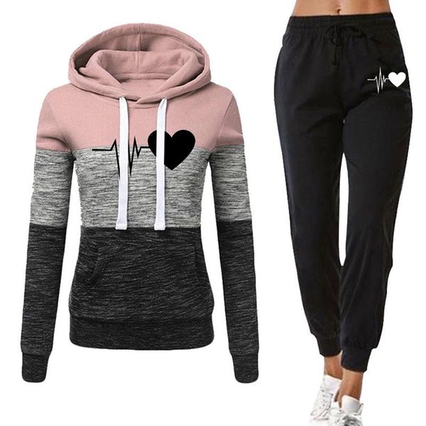 

women's tracksuits winter tracksuit women 2 piece set sweatshirt print hoodies+pants sportwear sports suit hooded female clothes, Gray