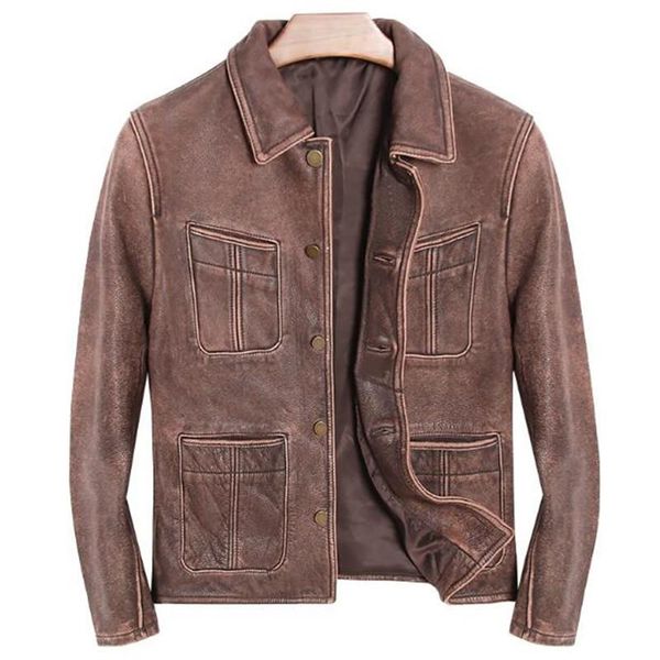 

мужские натуральные кожаные куртки мотоциклы натуральное кожаное пальто для мужчин 2020 ретро винтажный мужской бренд одежда зима плюс разме, Black