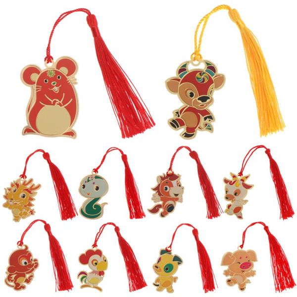 

cartoon chinese 12 zodiac metal tassel bookmarks chinese style brass book mark kids gift student stationery office school supply