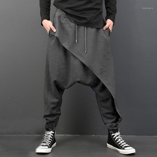 

grey plus size men casual drape drop crotch harem hip-hop pants trouser baggy dancing pants gothic punk style harem men1, Black