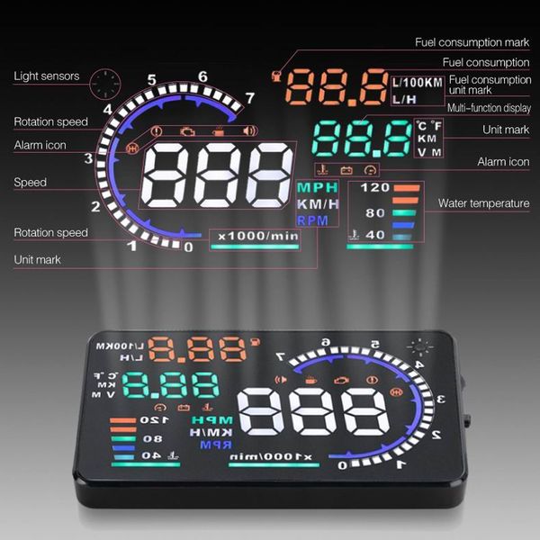 

a8 5.5in car hud headup display with obd 2 interface plug