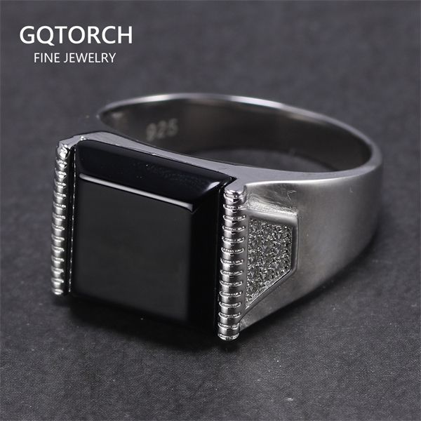 

solid silver 925 mens rings minimalist turkish rings for men black square natural stone turkey male jewelry bague homme q1114, Golden;silver