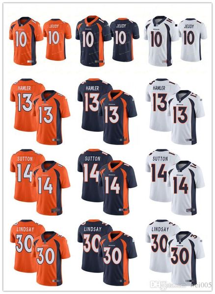 

mens womens youth denver broncos 10 jerry jeudy navy 30 phillip lindsay orange 13 kj hamler 14 courtland sutton football jerseys, Black;red