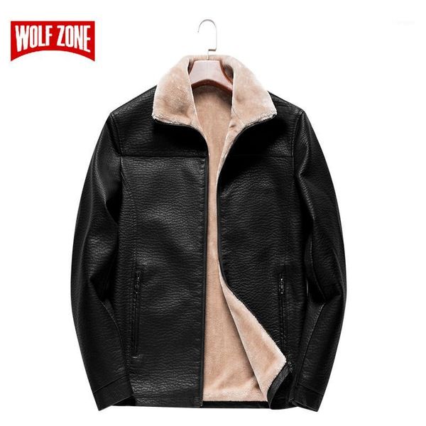 

2019 new leather jacket men winter plus velvet fashion motorcycle leather simple casual standing collar coat mens1, Black