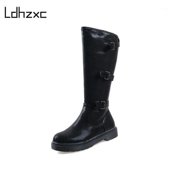 

ldhzxc 2020 pu leather boots med heels round toe black color knee high boots winter fashion women ladies shoes1