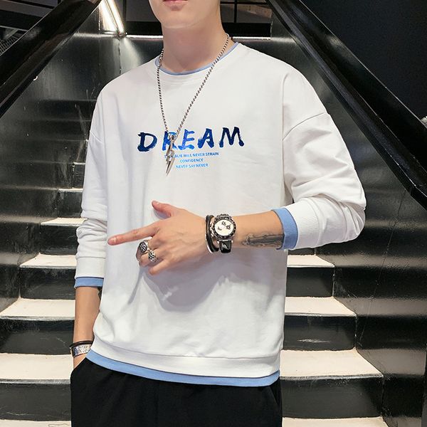 

sweater spring and autumn new loose crew neck trend fashion casual pullover men's wear bottoming shirt, Gray