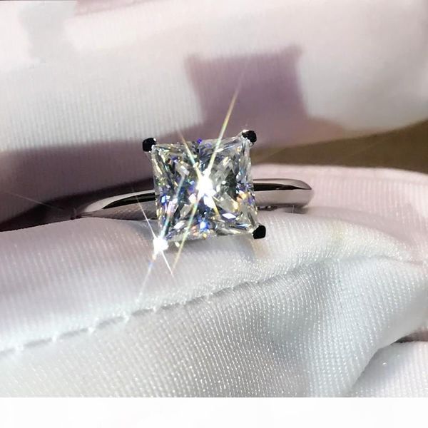 

a gift choucong clssical four claw jewelry real 100 %925 sterling silver princess cut white z solitaire promise weddiing engagement band, Slivery;golden