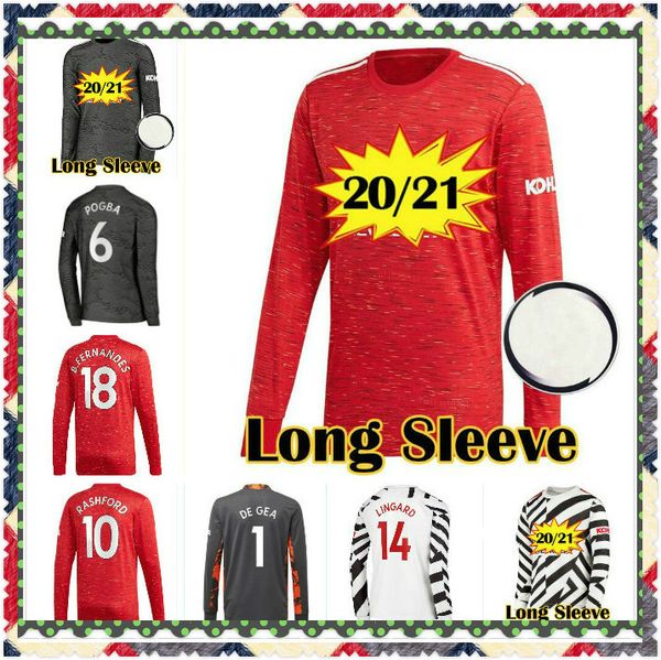 

2020 2021 cavani long sleeve soccer jerseys fernandes cavani lingard rashford pogba customize football utd 20 21 home away shirt, Black;yellow