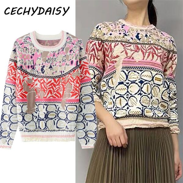 

runway sweater women autumn winter o neck casual leaf pattern knitted za clothes fashion pullover jumper pink mujer suÃ©teres 201222, White;black