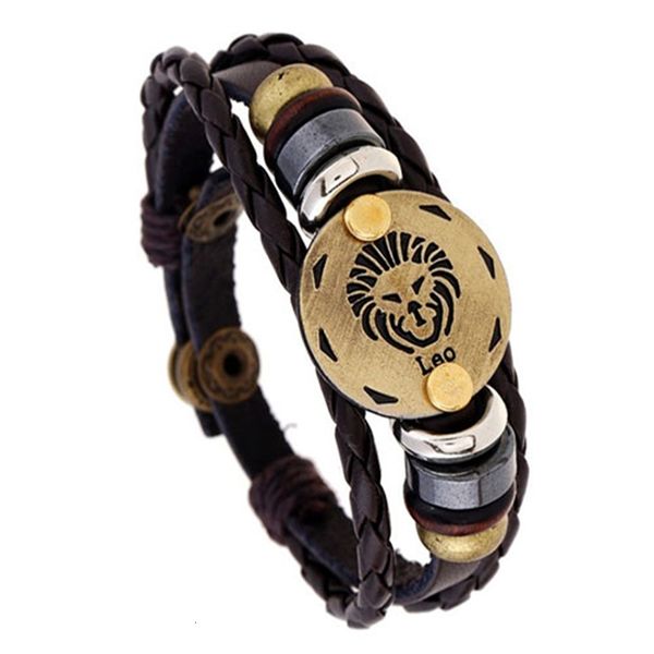

leather 12 constellations fashion men jewelry casual personality zodiac signs punk bracelet wholesale ing