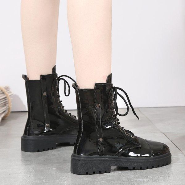 

pupuda autumn boots women fashion platform boots korean casual leather lace up women new casual high shoes female, Black