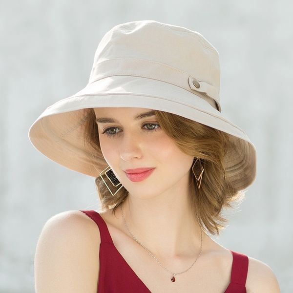 

enjoyfur summer cotton sun hats for women wide brim and breathable bucket hats youth fashion caps t200720, Blue;gray