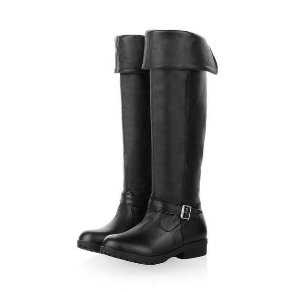 

round toe woman flat boots boots-women shoes low mid calf 2020 leather rubber rome basic fabric solid mid-calf slip-on, Black