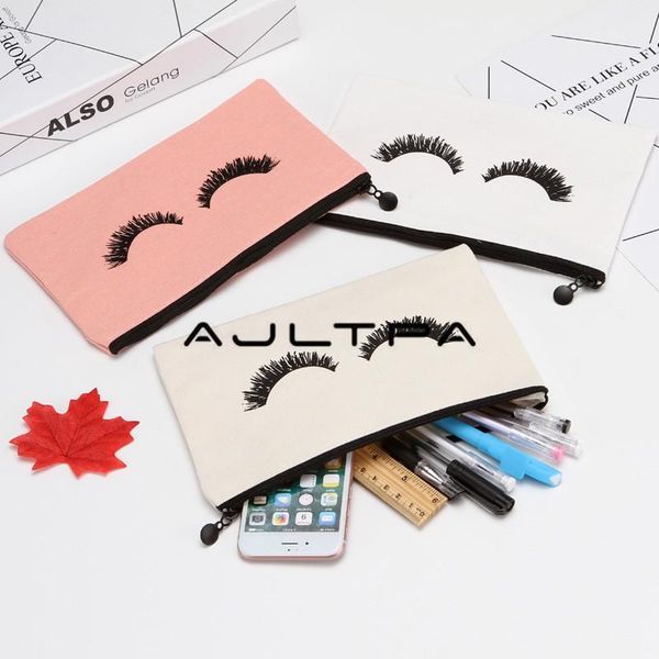 

50pcs 24cmx14.5cm canvas cosmetic bags dream eyelash zipper women necessaries for women make up bag factory wholesale1