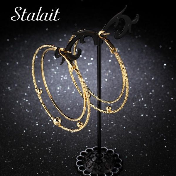 

5 kinds 3 pairs earrings cross spring round bead hoop earrings diameter 6cm fashion gold color hoop for girl party gift, Golden;silver