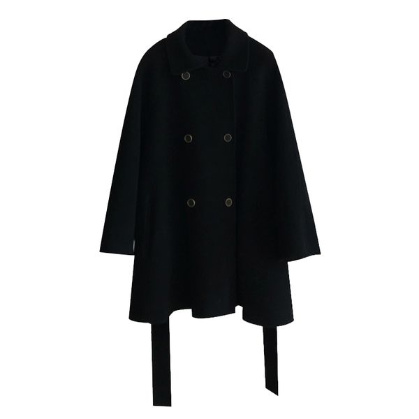 

mblack short double-sided cashmere women's 2020 new cloak woolen coat autumn and winter small, Black