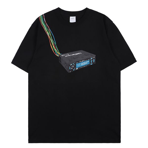 

printed short-sleeved t shirt men and women hip hop color t-shirt oversize, White;black