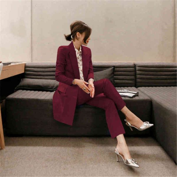 

women's two piece pants fashion week ol women 2 pieces set elegant long sleeves double-breasted suits jacket+slimming suit 1pcv, White