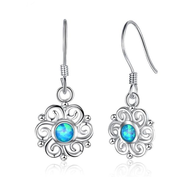 

dangle & chandelier fashion exquisite blue opal plum blossom earrings beautiful bride engaged wedding jewelry, Silver