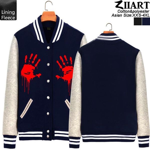 

zombie bloody hand man boy baseball jacket full zip coat fleece autumn winter couple clothes ziiart1, Black;brown