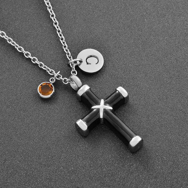 

pendant necklaces ribbon cross ashes keepsake stainless steel choosable birthstone cremation urn necklace for love, Silver