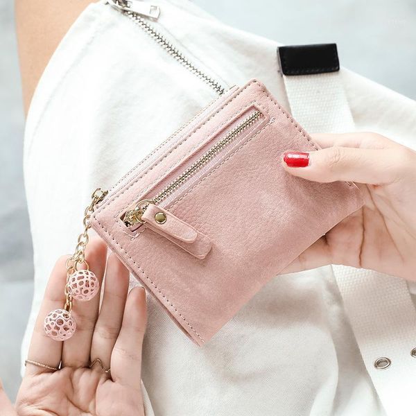 

leather wallet woman's short small fresh fold 2020 cute student multi function zero wallet1, Red;black