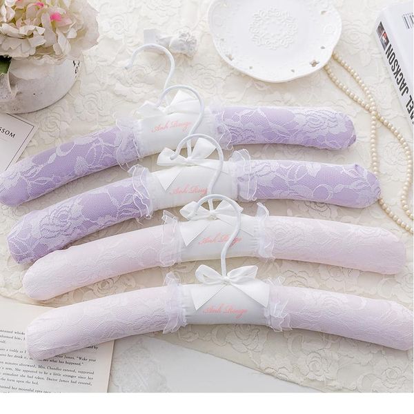 

10pcs grade pretty pink purple lace satin padded clothes hanger, elegant lace wedding dress hanger for bride bbyikp