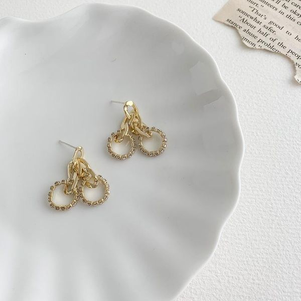 

dangle & chandelier orgin summer delicate double circle chain earrings for women harajuku alloy everyday jewellery wholesale, Silver