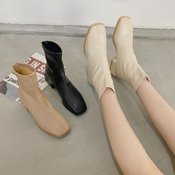 

shoes white mid-calf boots round toe boots-women low ladies rubber leather autumn 2020 mid calf flock basic solid rome, Black